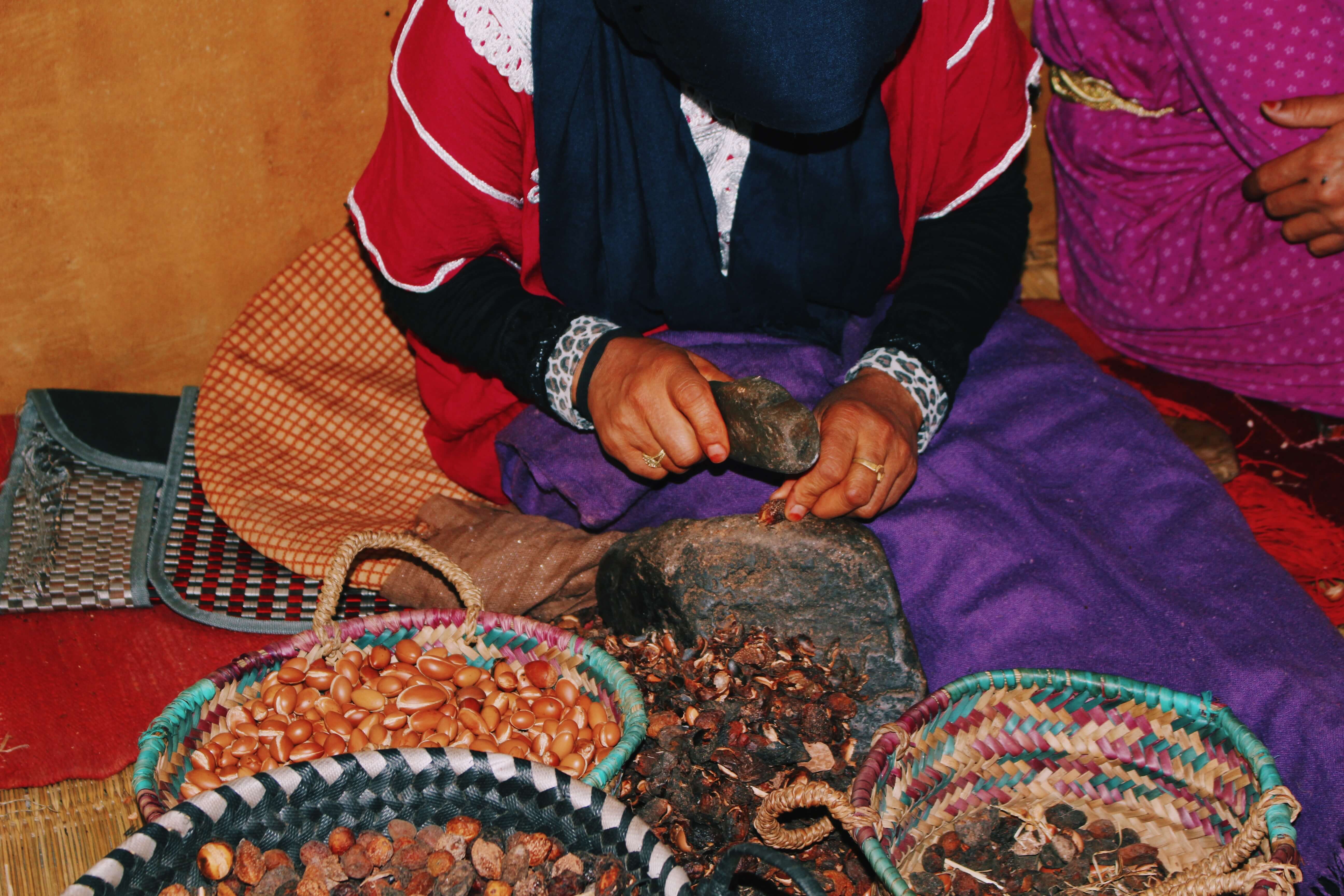 Local women Argan oil making Morocco 