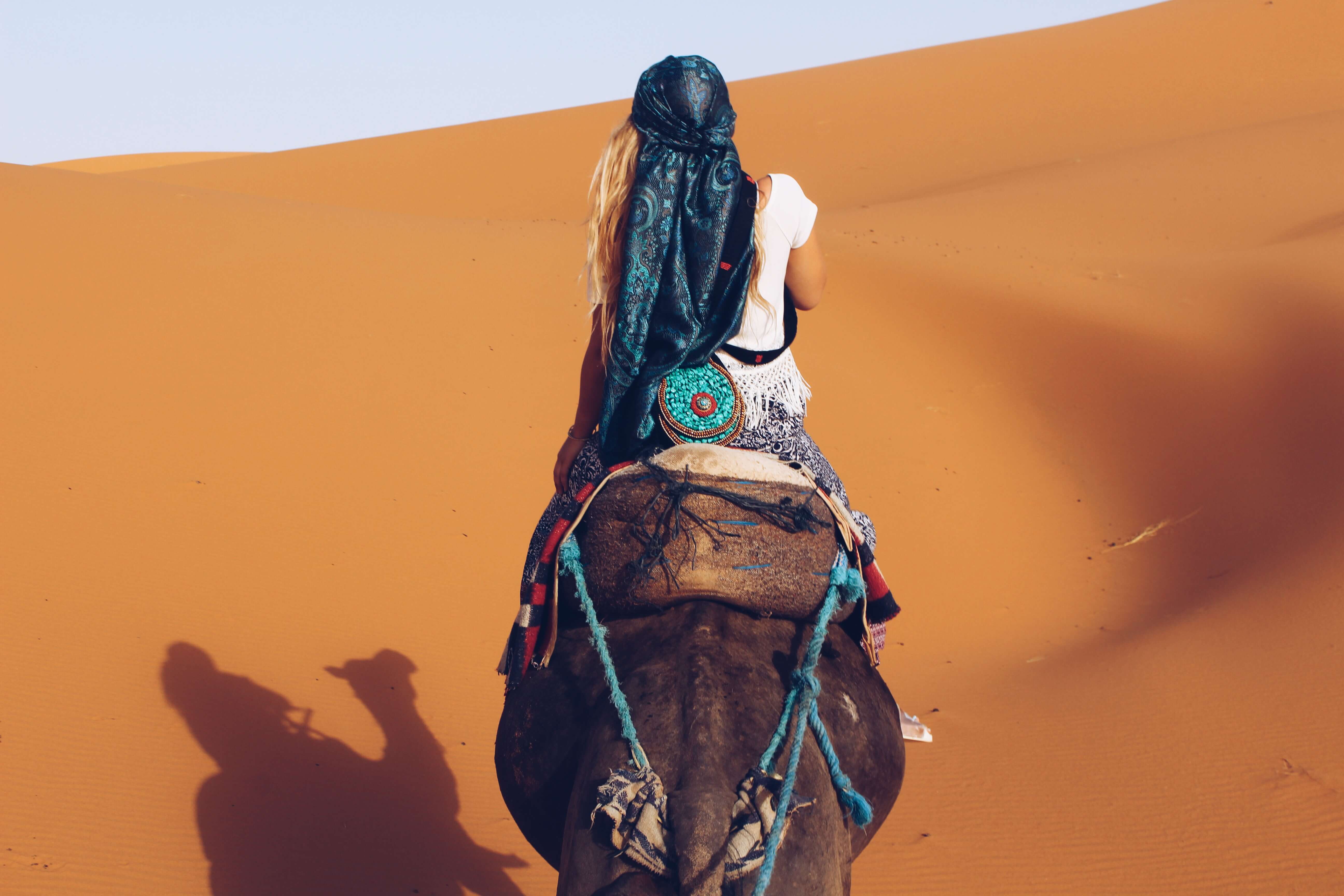 Camel riding in Morocco Sahara desert